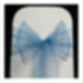 A Denim Blue organza sash designed to complement our lycra chair cover hire, adding a touch of elegance to any setting.