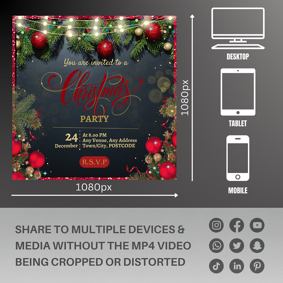 Thumbnail: Gold & Red Sparkle Christmas Invitation Personalised Video
