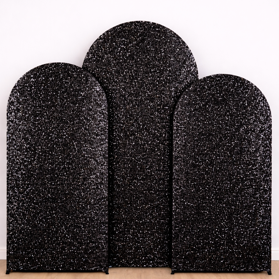 Black sequin arch backdrop covers available in three sizes