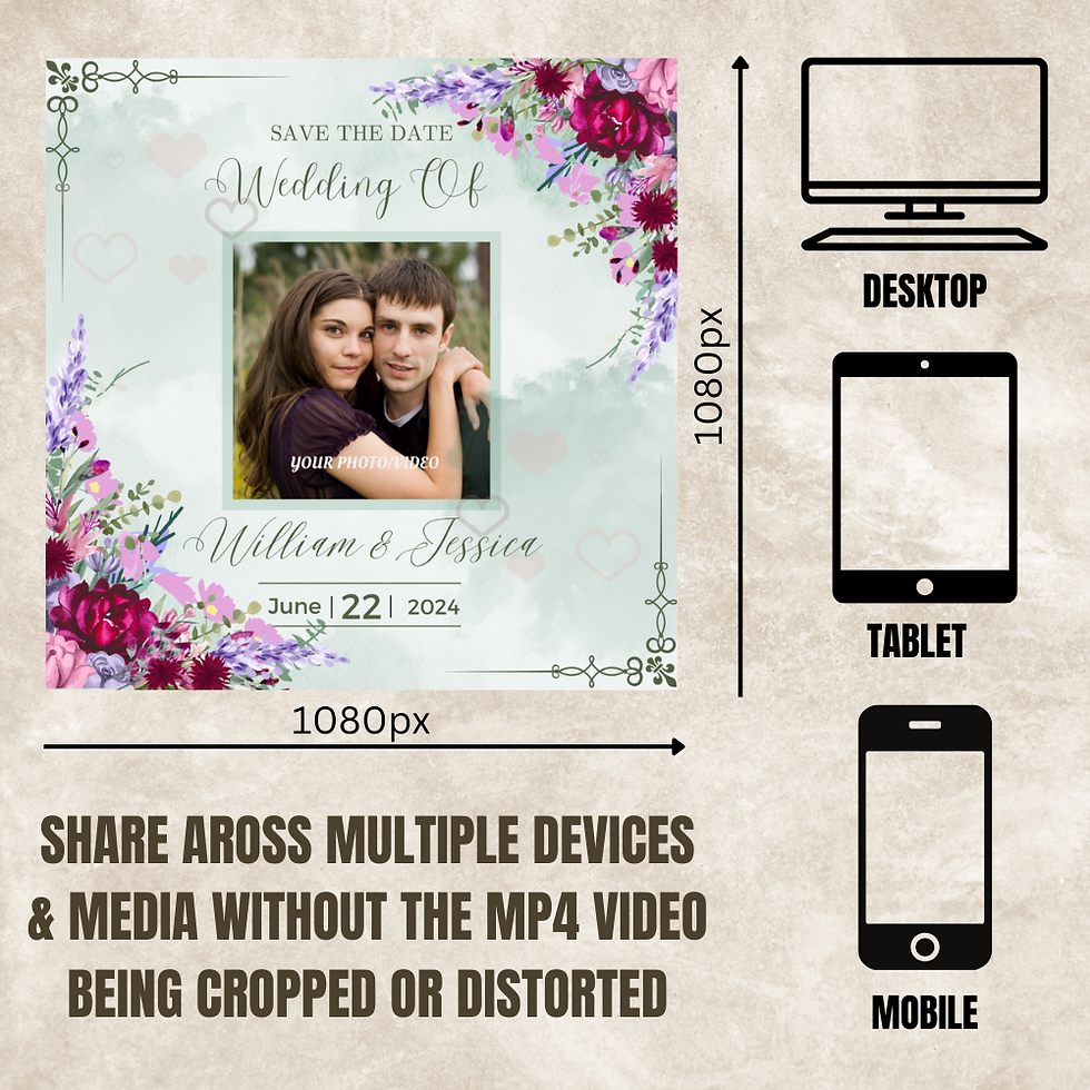 Thumbnail: Digital Green & Pink Heart PHOTO/VIDEO Wedding Invitation