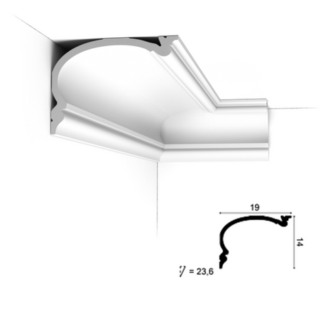 Cornisă tavan Orac Decor 14 cm H – design clasic pentru încăperi înalte, perfectă pentru a ascunde galeria de perdea, de la Accent Decor Cluj.