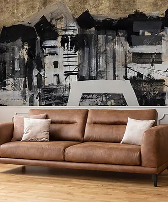 fototapet urban abstract cu fundal auriu și forme geometrice negre, fototapet Eldorado living modern, fototapet Cluj, Accent Decor Cluj