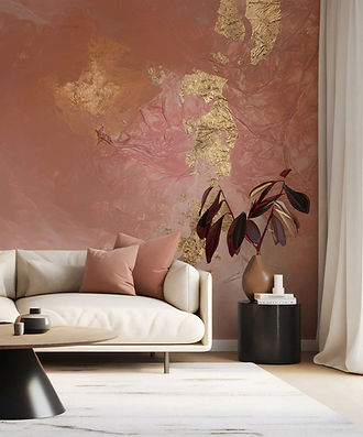 fototapet roz cald cu accente aurii, inspirat de plaja din Bahamas, textură picturală, decor modern pentru living sau dormitor, fototapet Accent Decor Cluj