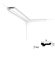 Cornisă decorativă Orac Decor C360, profil tavan modern din poliuretan, formă dreptunghiulară, 2 cm înălțime, 6 cm lățime, se poate vopsi cu orice tip de vopsea, disponibilă în Cluj