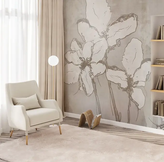 fototapet lavabil Iris cu flori desenate în linii fine pe fundal bej-gri, potrivit pentru decor scandinav sau minimalist – Accent Decor Cluj
Dacă dorești să ajustez ceva sau să continui cu următorul model, spune-mi!
