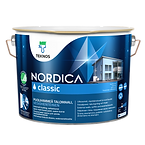 Vopsea semimata pentru fatade din lemn NORDICA CLASSIC Teknos, cu Nordic Ecolabel, pentru pereti exteriori, scanduri si placari de fatada, disponibila la Accent Decor Cluj.