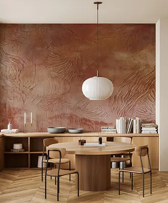 fototapet bej cu efect de tencuială decorativă în relief, model abstract inspirat din forme organice – potrivit pentru interioare minimaliste, elegante sau natur inspirate – fototapet Accent Decor Cluj