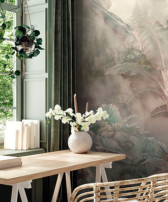 fototapet Cluj, fototapet Accent Decor, model decorativ cu frunze tropicale stilizate și textură artistică, design elegant în nuanțe neutre, fototapet lavabil pentru living sau dormitor, decor modern perete