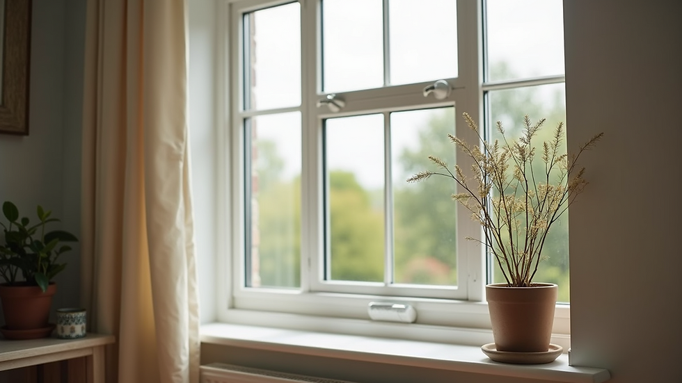 Eye-level view of modern uPVC double glazed window installed in a living room