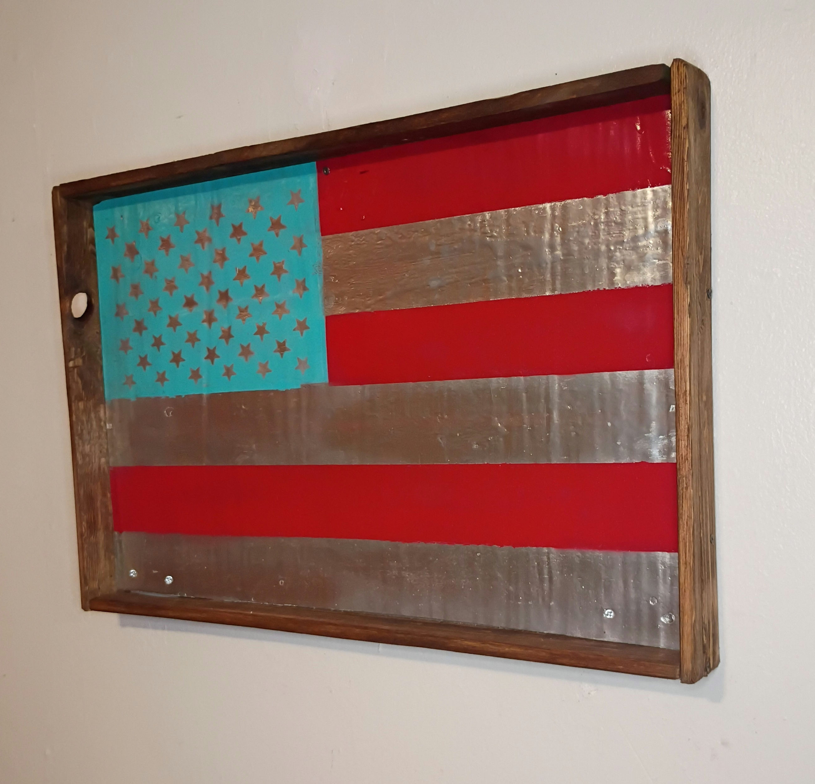 Turquoise and Chrome framed flag