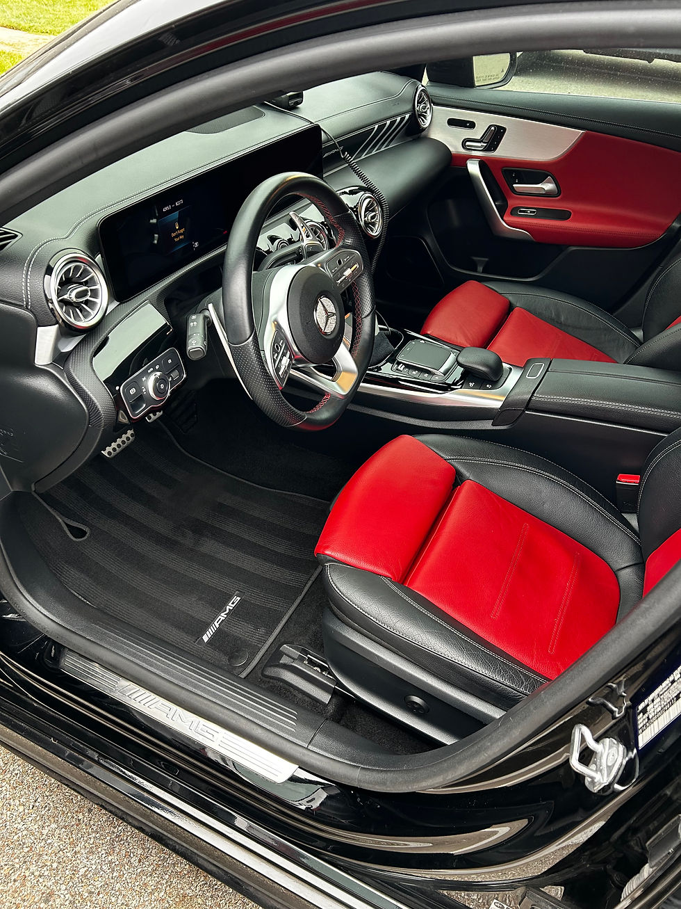 fully professionally detailed Mercedes red and black interior with carpet lines