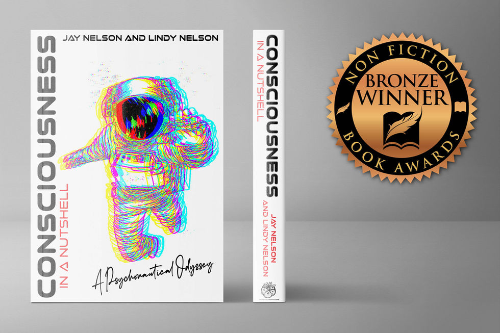 Consciousness in a Nutshell book on display with award seal (nonfiction book awards)