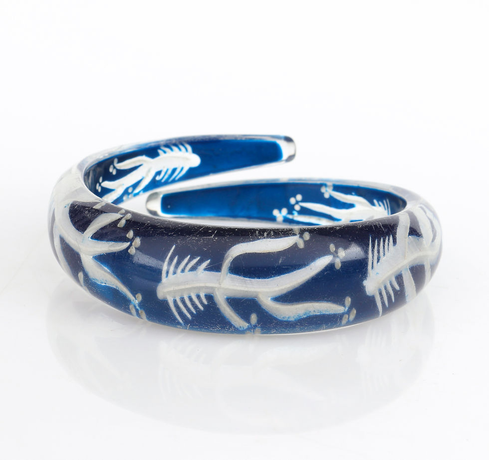 Thumbnail: Vintage Hand Carved Fish Bone Bracelet
