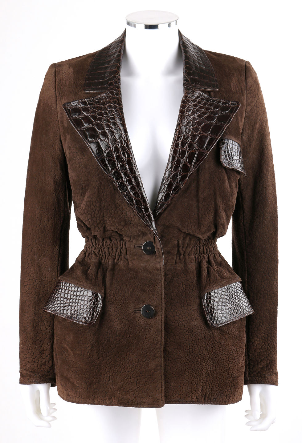 Thumbnail: Valentino Couture Croc Embossed Suede Jacket