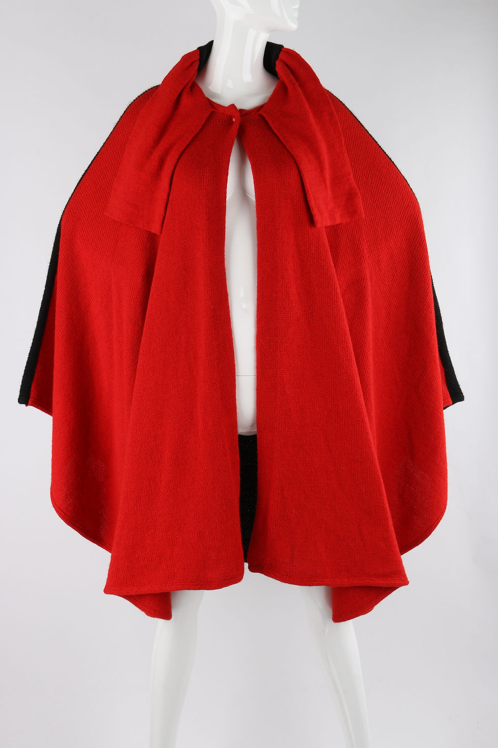 Thumbnail: Valentino Knitwear c.1980's Red Black Wool Cape