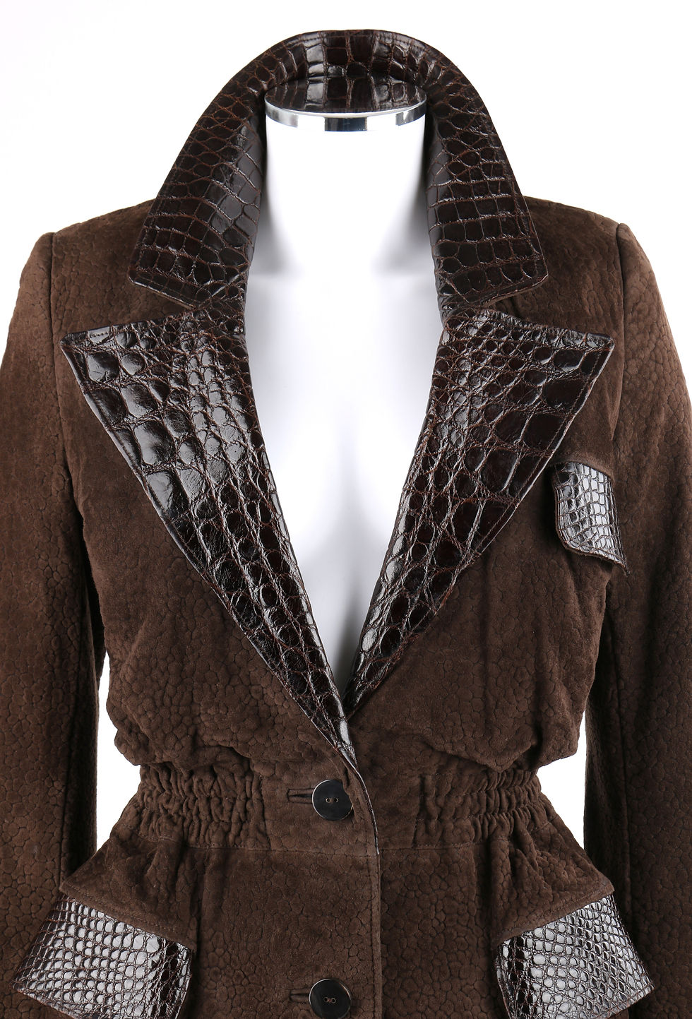Thumbnail: Valentino Couture Croc Embossed Suede Jacket