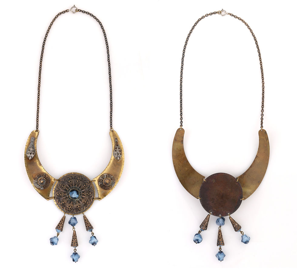 Thumbnail: 1930's Brass & Czech Glass Necklace Bracelet Set