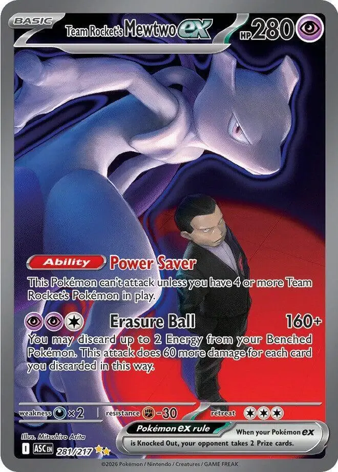 Team Rocket's Mewtwo Ex 281/217 Pokemon SIR card