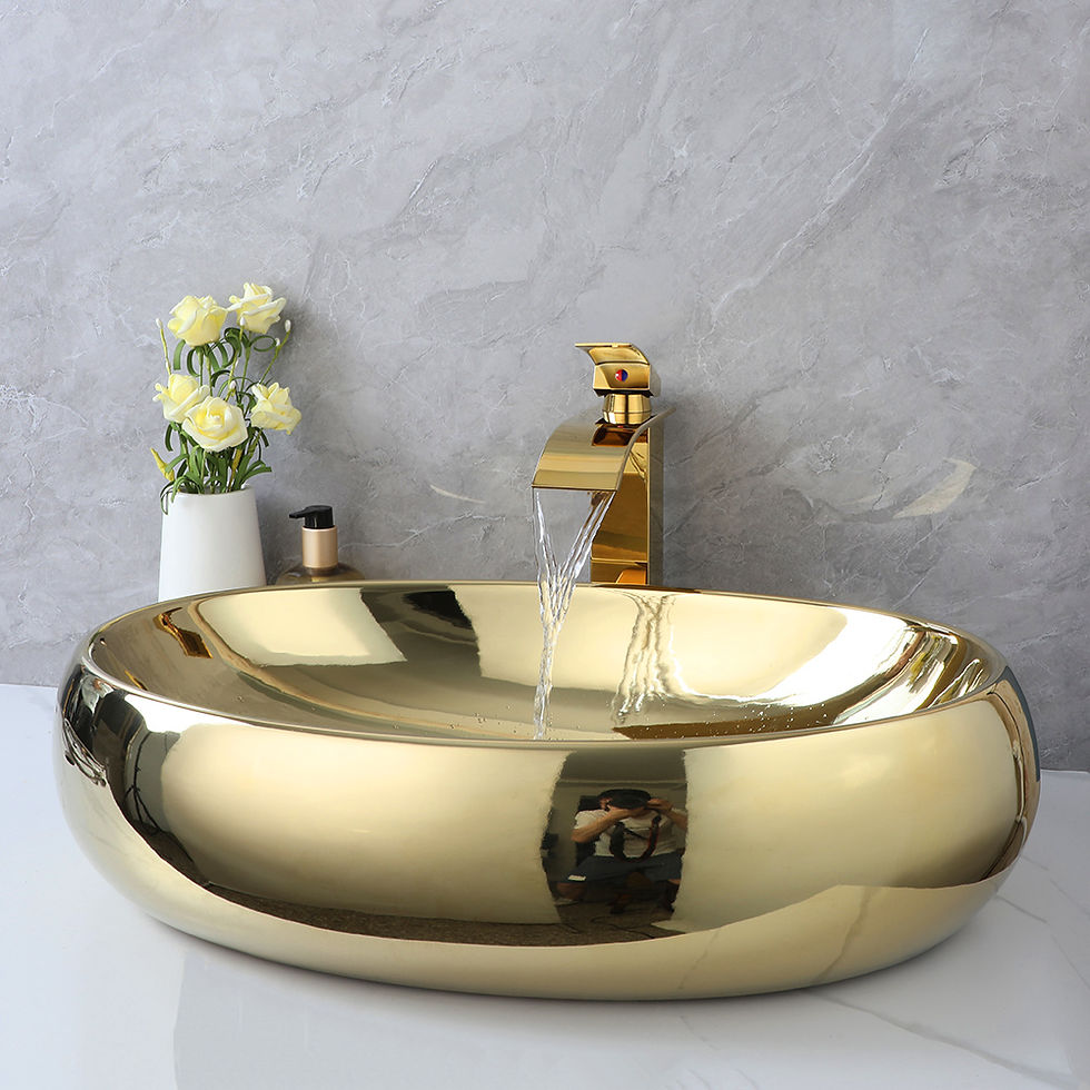 Thumbnail: Kemaidi Luxus 23 Zoll Bad Gefäß Waschbecken Gold Keramik Waschbecken über Theke
