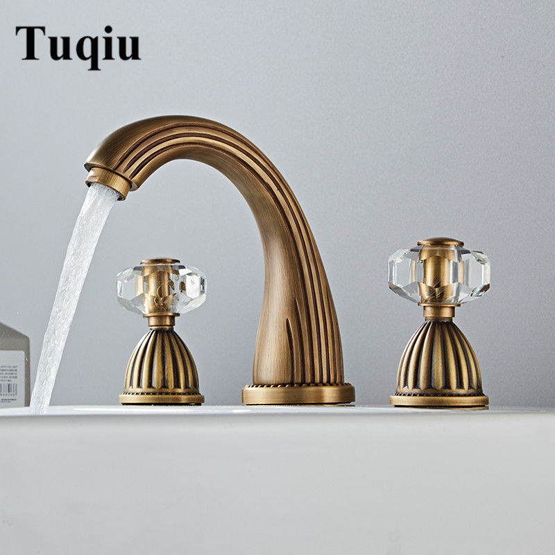 Miniaturbild: Becken Wasserhahn Antike Bronze Bad Waschbecken Wasserhahn 3 Loch Verbreitet Go