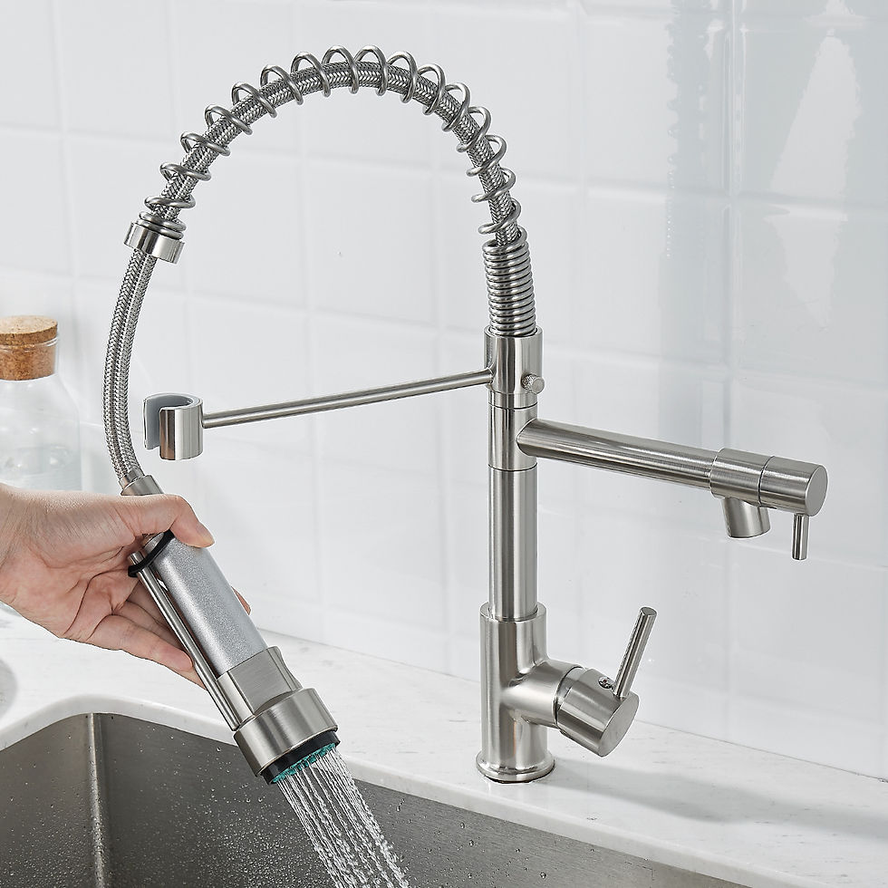 Thumbnail: Schwarz und golden Messing ziehen Küchen spüle Wasserhähne Doppel auslass Wasse