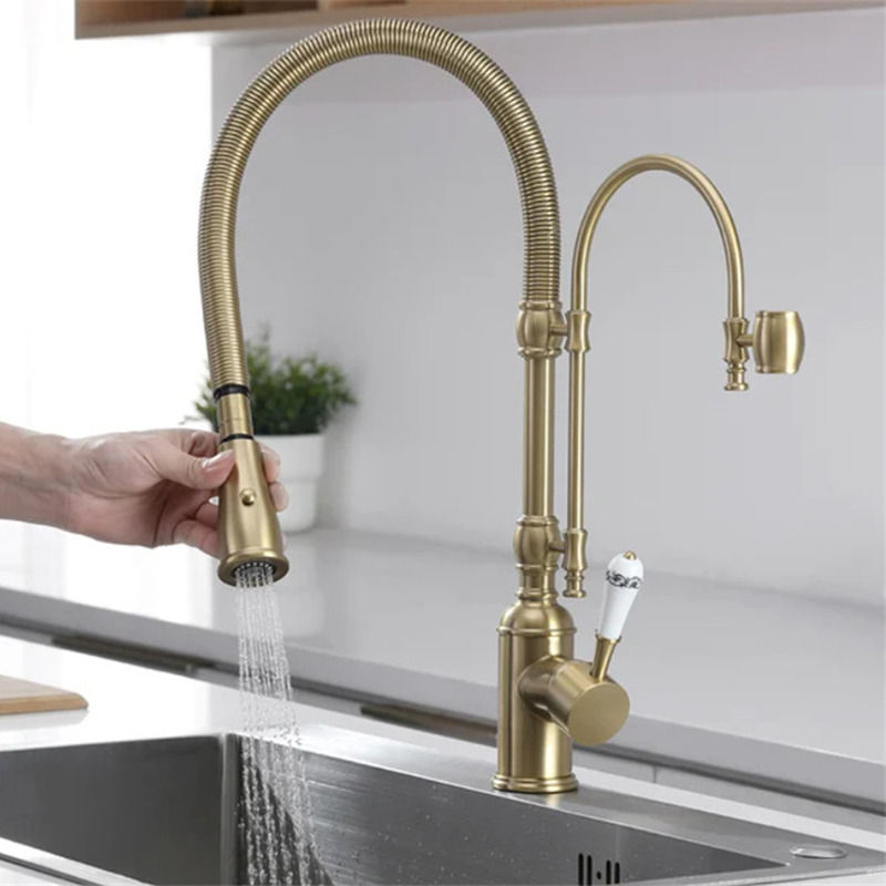 Thumbnail: Gebürstetes Gold herausziehen Küchen armatur Gold Küchen spüle Mischbatterie To