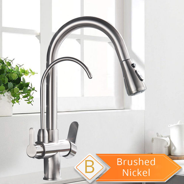 Thumbnail: Rozin Filter Wasser Küche Wasserhahn 2 in 1 Antike Messing Pull Out Düse Küche 