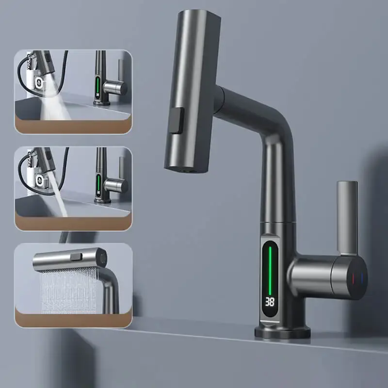 Thumbnail: Ziehen Heben Digital anzeige Wasserhahn Wasserfall Becken Wasserhahn Stream Spr