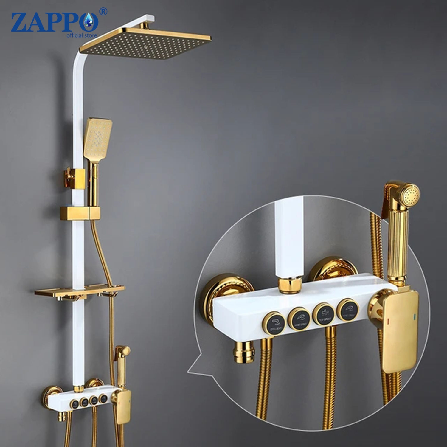 Zappo Weißgold digitales Dusch set Messing Bad armatur heiß kalt Bad Regen dusc