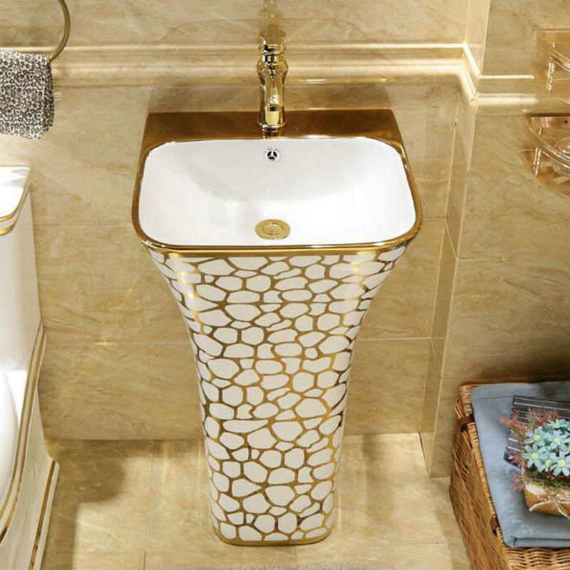 Miniaturbild: Mosaik Gold wunderschöne rechteckige Sockel Waschbecken Keramik Waschbecken mit