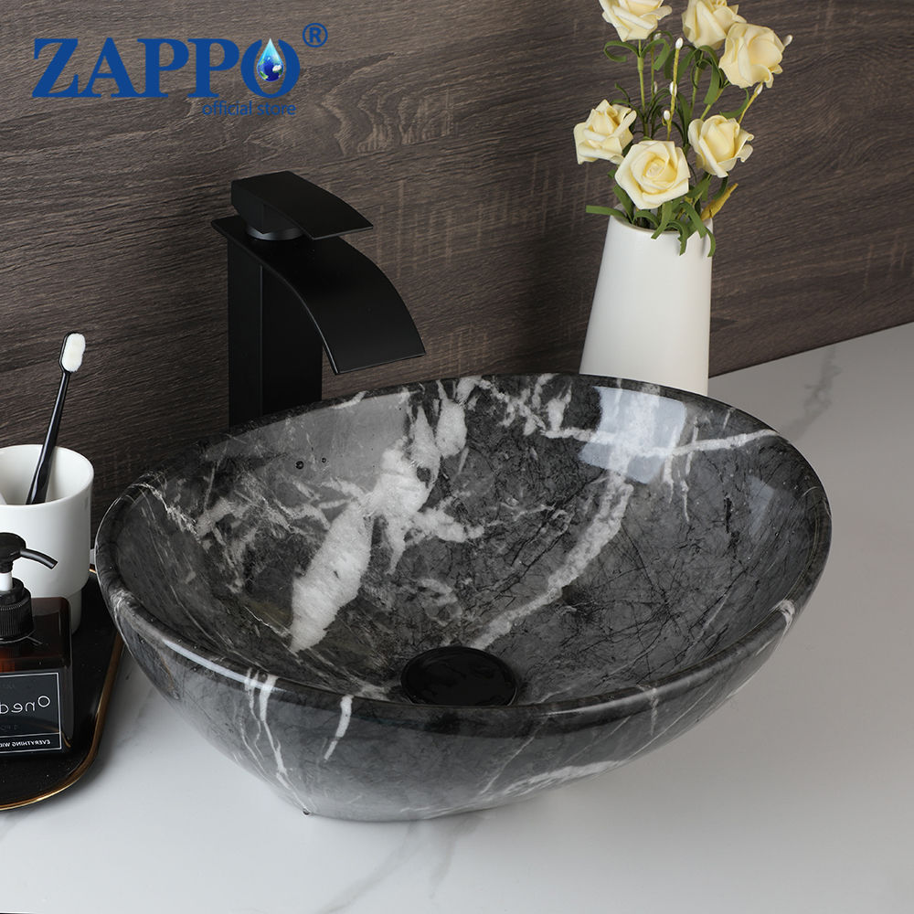Zappo Marmor Rechteck Gefäß Waschbecken mit Wasserhahn Abfluss Keramik Gefäß Wa