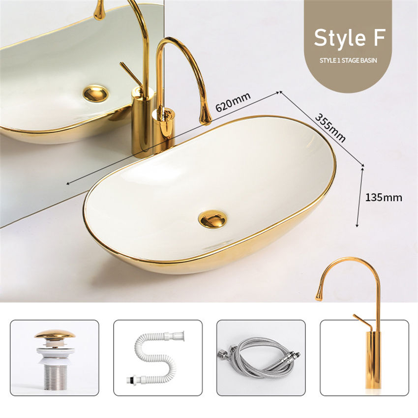Thumbnail: Modernes minimalist isches goldenes Keramik-Tisch waschbecken Haushalts waschbe