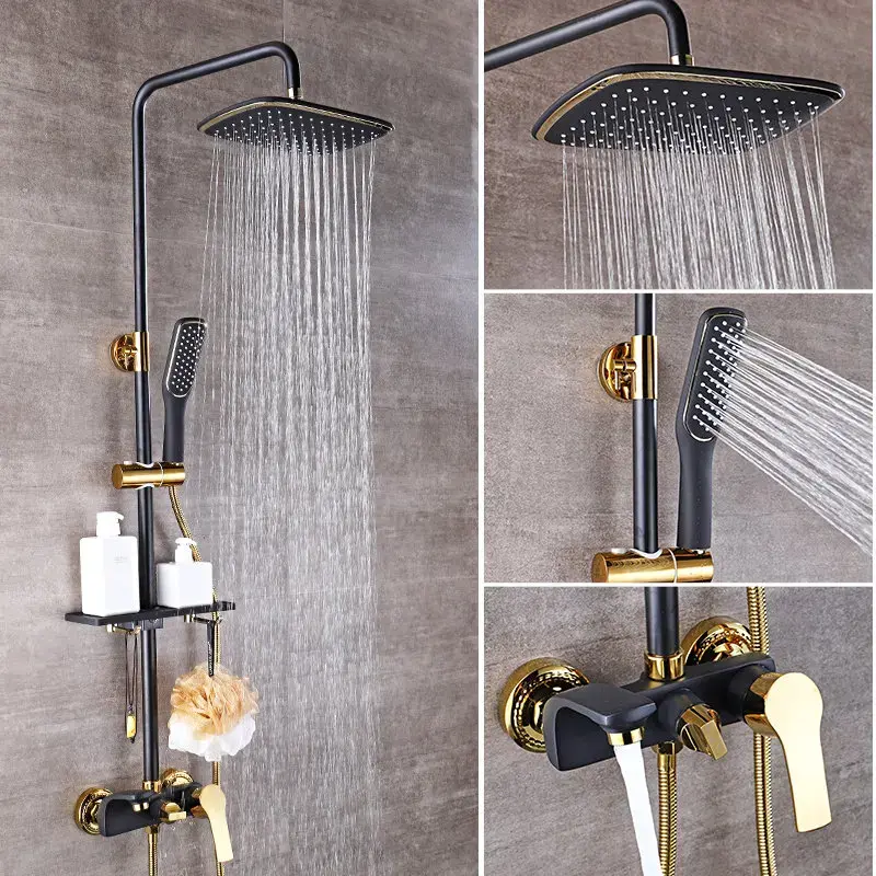 Thumbnail: Weiß Gold Bad Dusche System Wasserhahn Heiß Kalt Messing Badewanne Mischbatteri