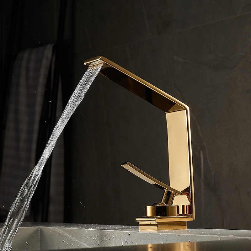 Thumbnail: Zeitgenössische Luxus gebürstet Gold Becken Heiß-und Kaltwasser mischer Wasserh