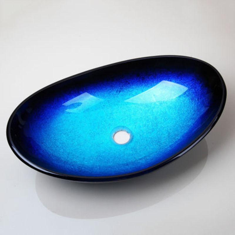 Miniaturbild: SINLAKU Bad Becken Set Blau Gehärtetem Glas Becken Deck Montiert Schiff Einzige