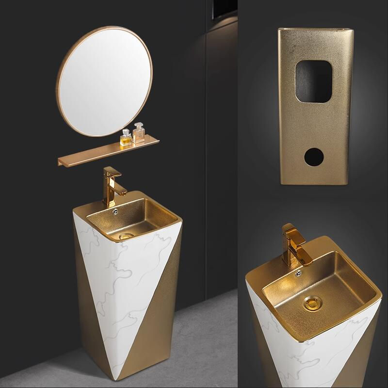Miniaturbild: Mosaik Gold schwarz rundes Sockel Waschbecken Keramik Waschbecken mit Stand Soc