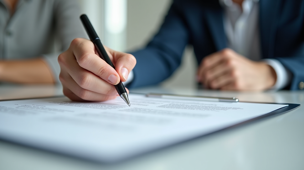Close-up view of a real estate contract being signed