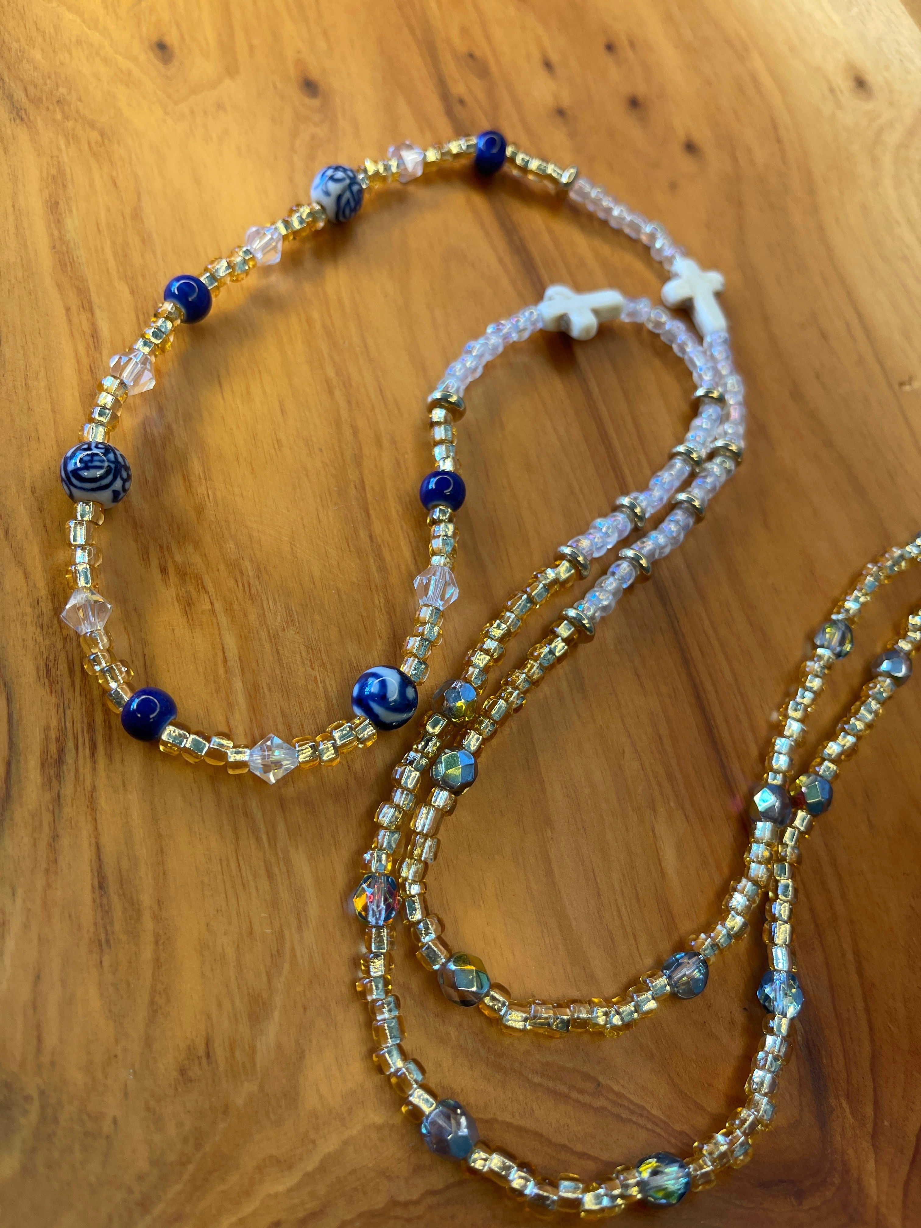 Royal blue painted deco beads with crosses