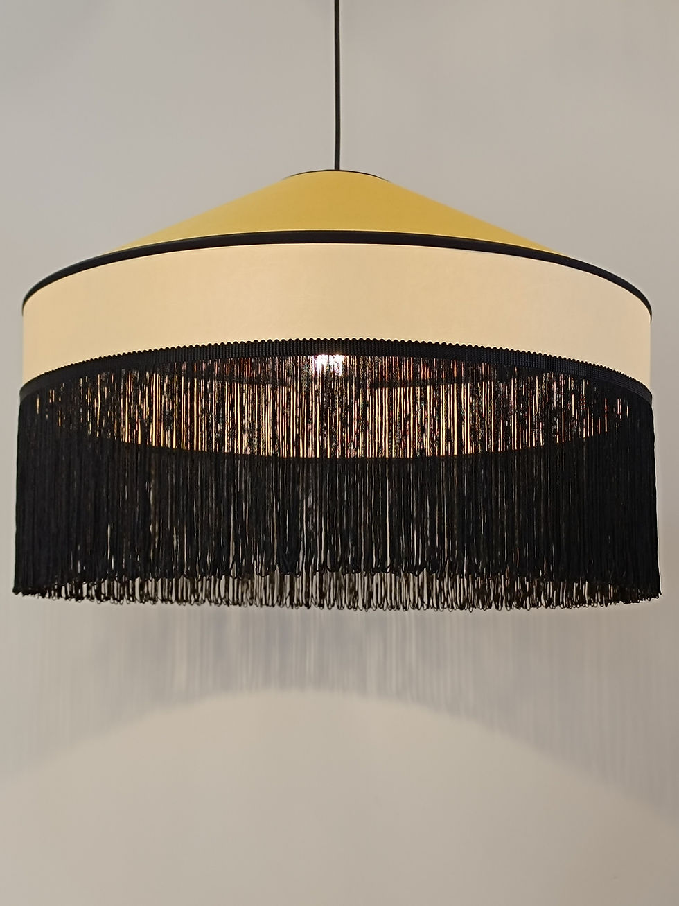 Thumbnail: Black fringed lampshade with gold accents