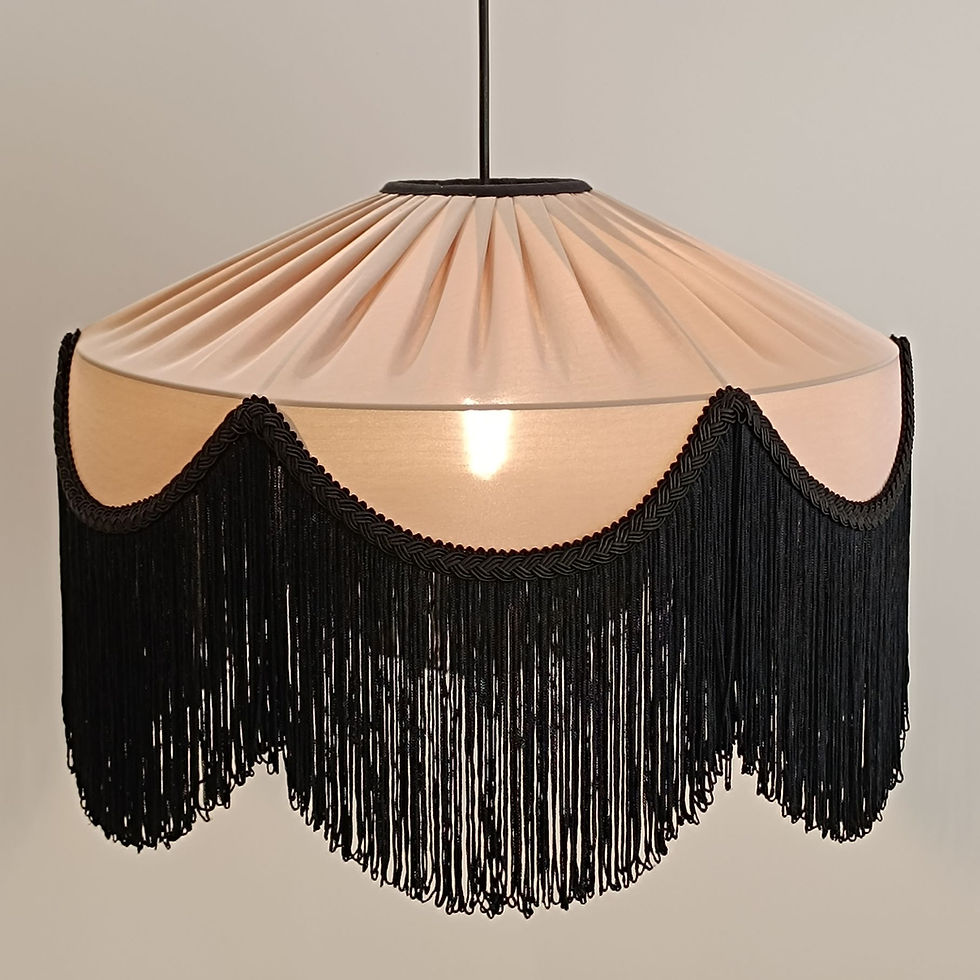 Thumbnail: Elegant pleated pendant lampshade with black fringe