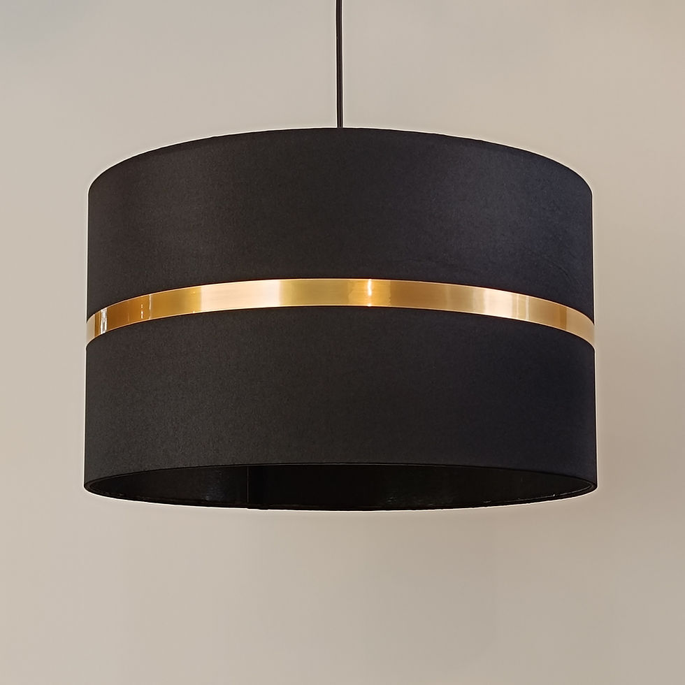 Μικρογραφία: Black pendant lamp with gold stripe, handmade lampshade