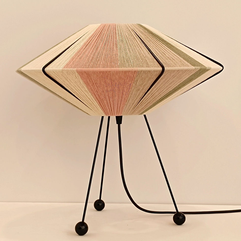 Thumbnail: Pink and beige striped yarn table lamp