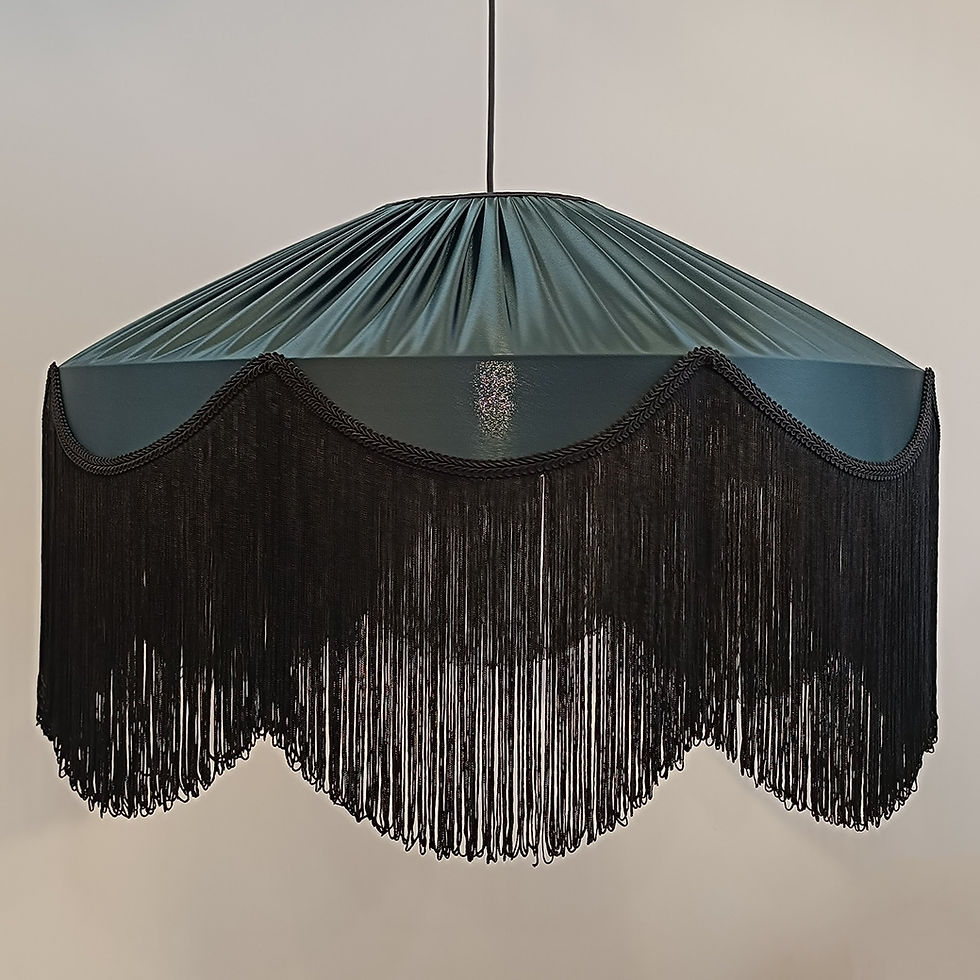 Thumbnail: Black fringed, handmade pendant lampshade