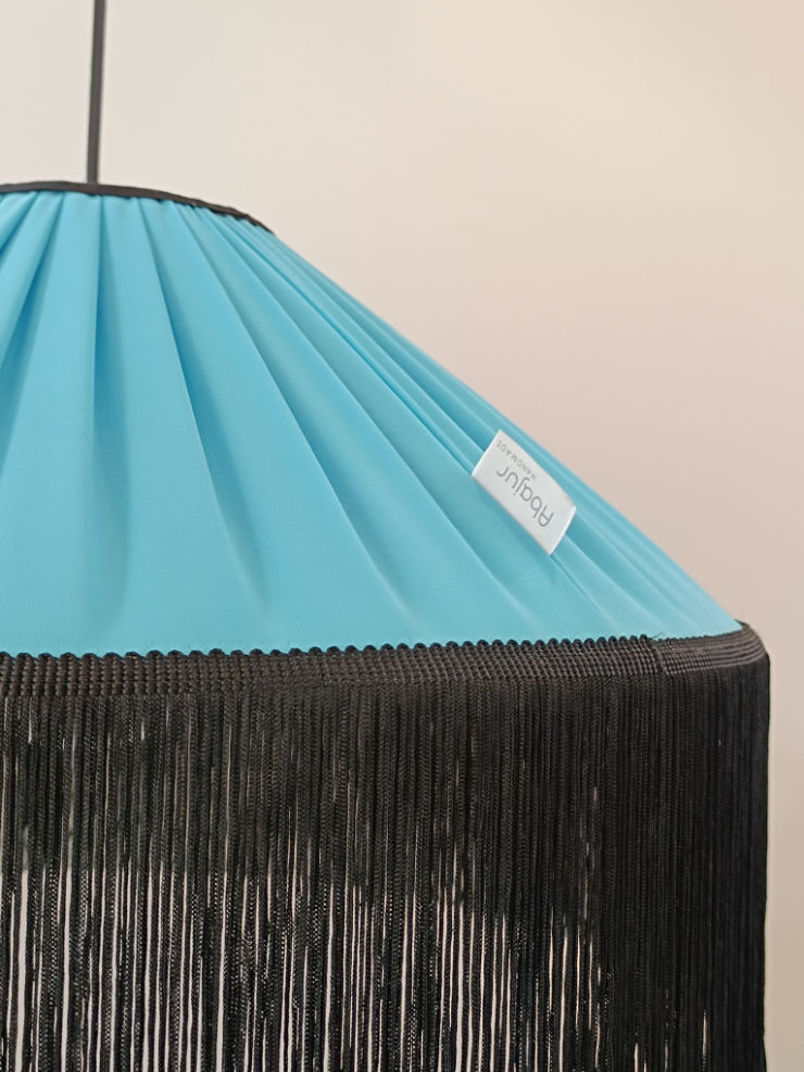 Μικρογραφία: Tiffany light shade, blue with black fringe