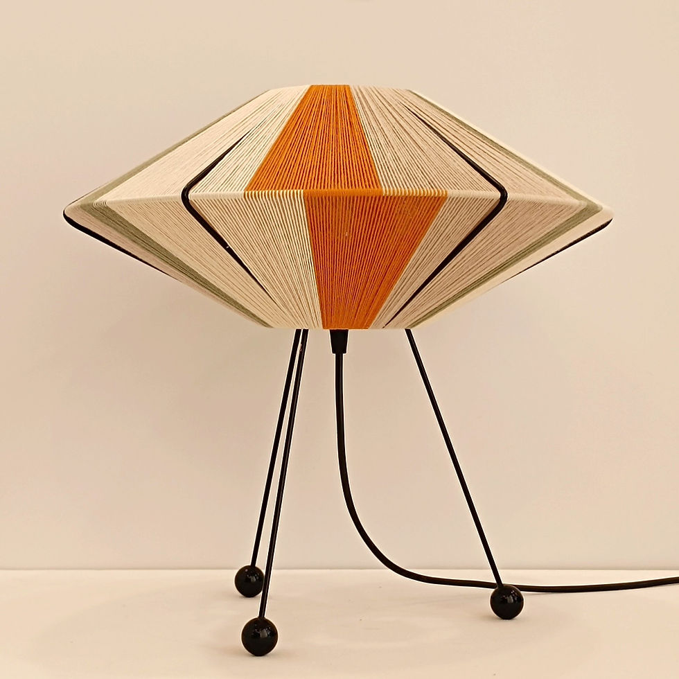 Thumbnail: Handmade yarn table lamp with orange and beige shade