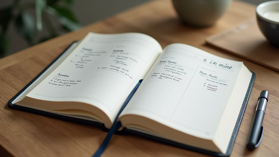 Close-up view of a wellness journal with workout and nutrition notes