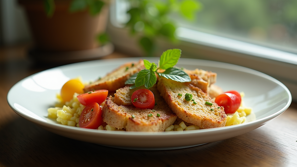 High angle view of a colorful, balanced meal on a plate
