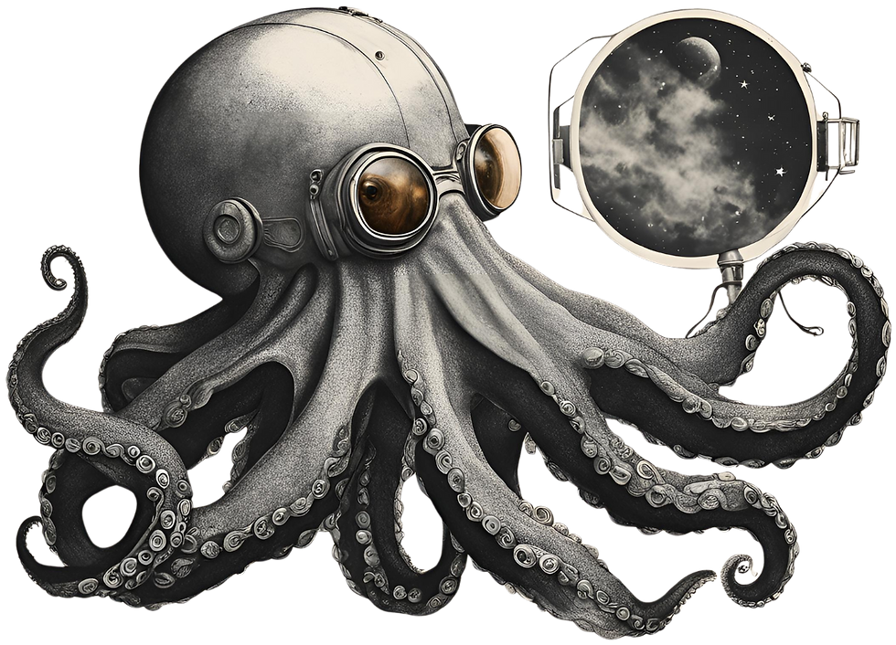Space octopus holding a globe_AI_illustration