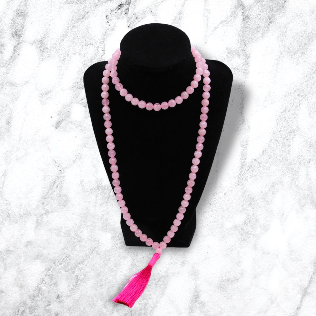 Rose Quartz Mala Bead Necklace- 8mm