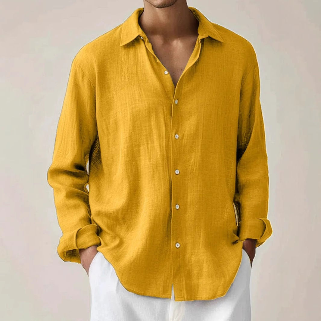 Men’s stylish solid-color long-sleeve button-down shirt